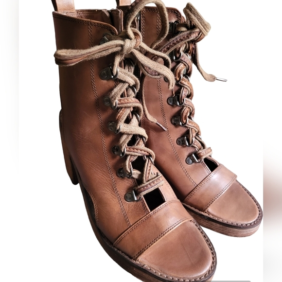 Vintage Foundry Co Odette Lace Up Mid Calf Peep Toe Boot Size 8 - Picture 3 of 16